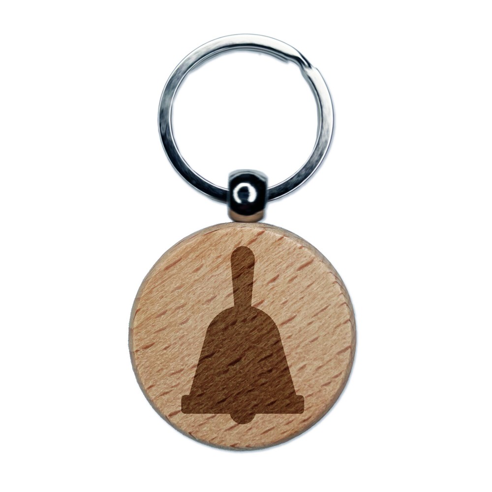 Bell Solid Engraved Wood Round Keychain Tag Charm
