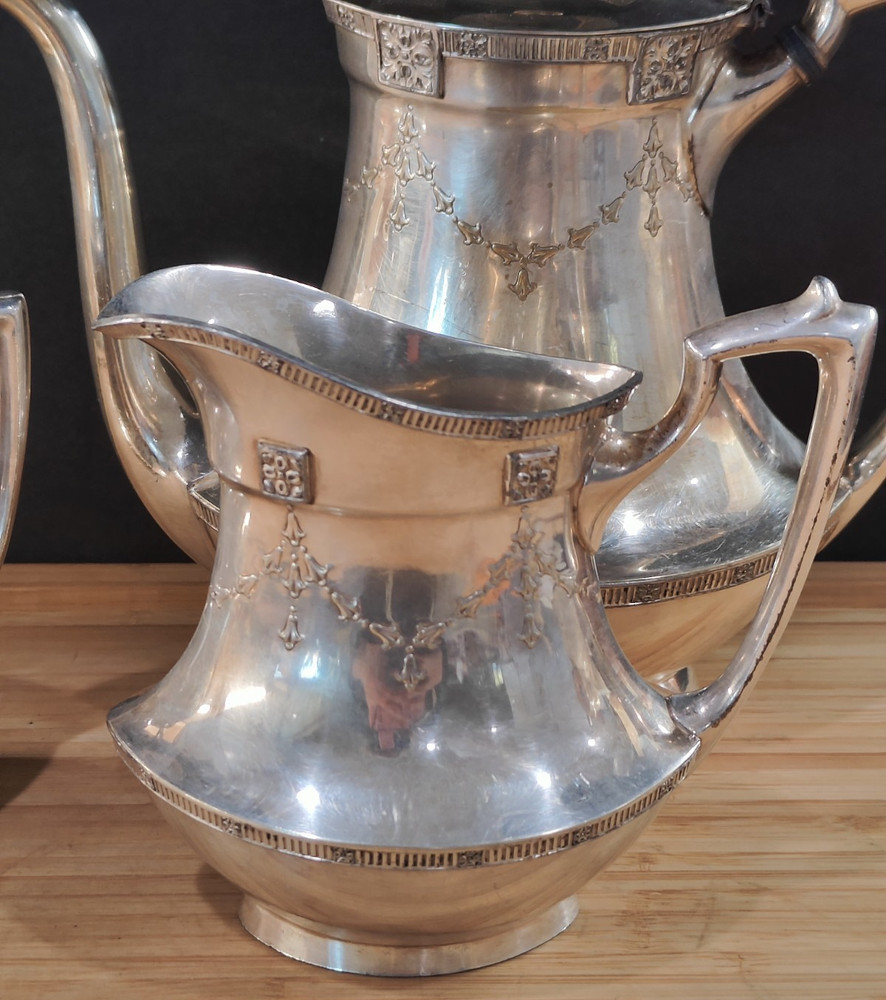 Vintage Silver Plate Coffee/Tea Service Set Art Deco Pattern