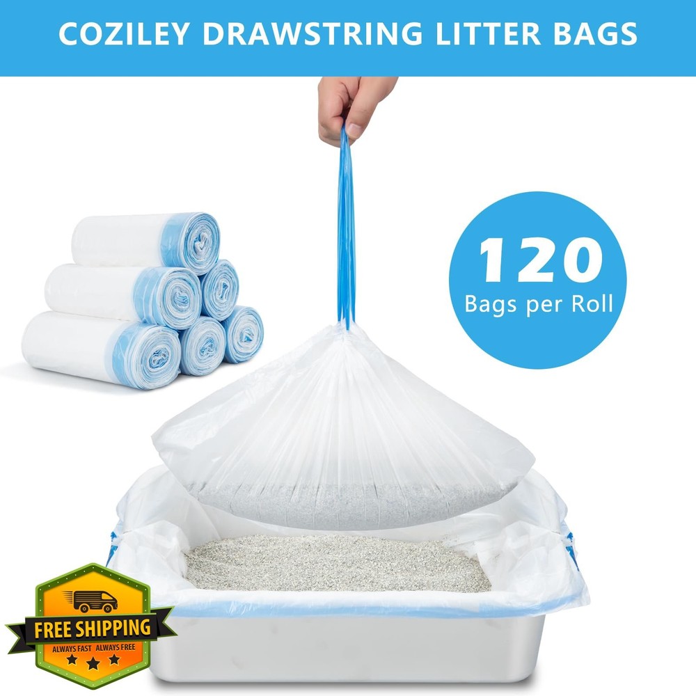 Cat Litter Box Replacement Bags 120 Count Dual Drawstring