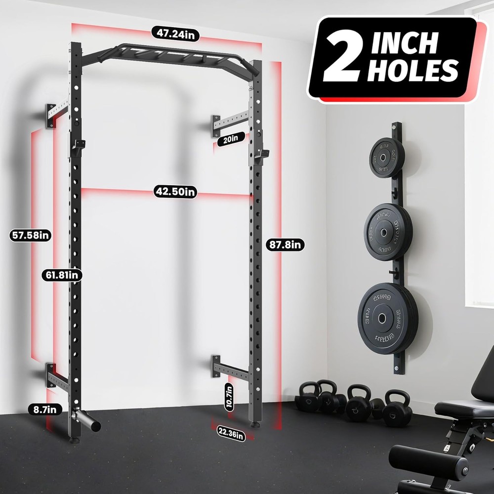 1600LB Commercial Squat Rack Wall Mounted W/ Multi-Grip Pull Up Bar & Attachment