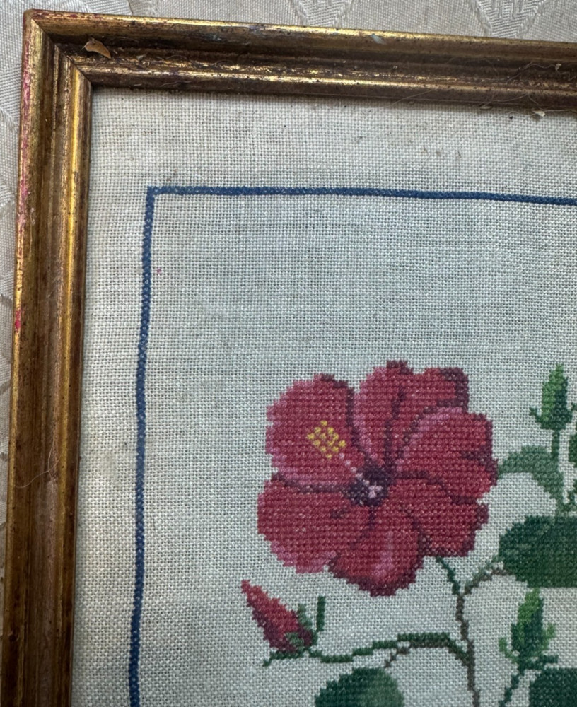 Vintage Needlepoint "A Rose Scene" - Framed