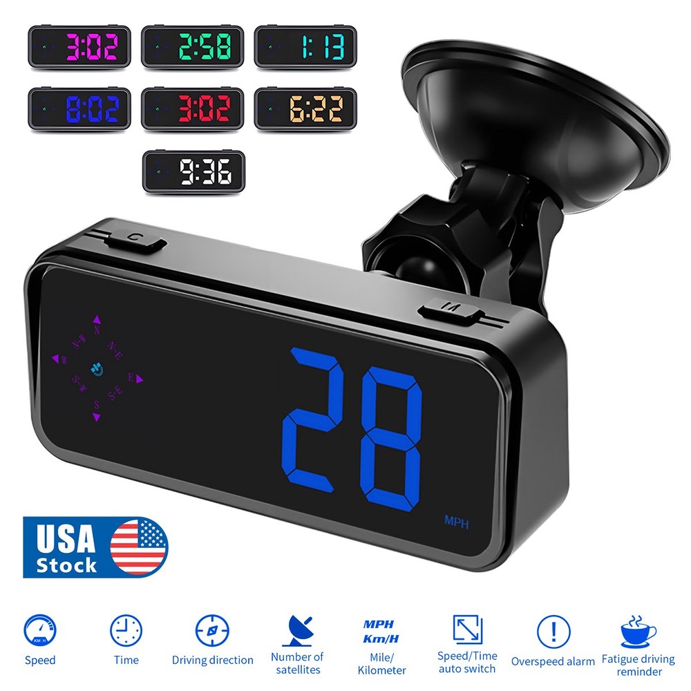 Multi-Function GPS HUD Speedometer w Compass Clock for BEIDOU System 7-Color LED