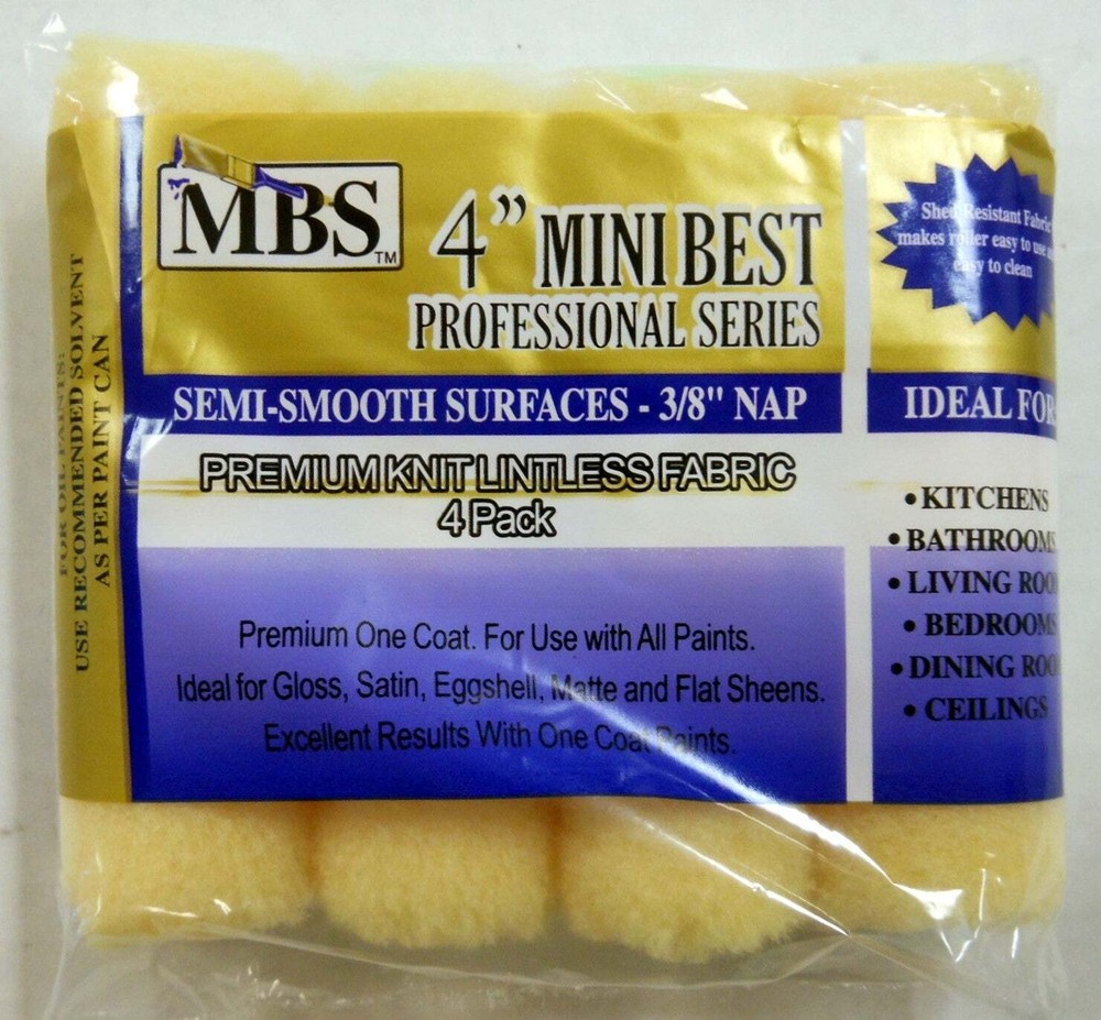MBS 4pc 4" Mini Roller Cover 3/8" Nap Premium Polyester