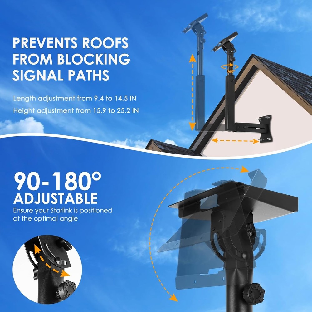 Starlink Mount, Adjustable Wall Mount Gen 3 with Telescoping Black
