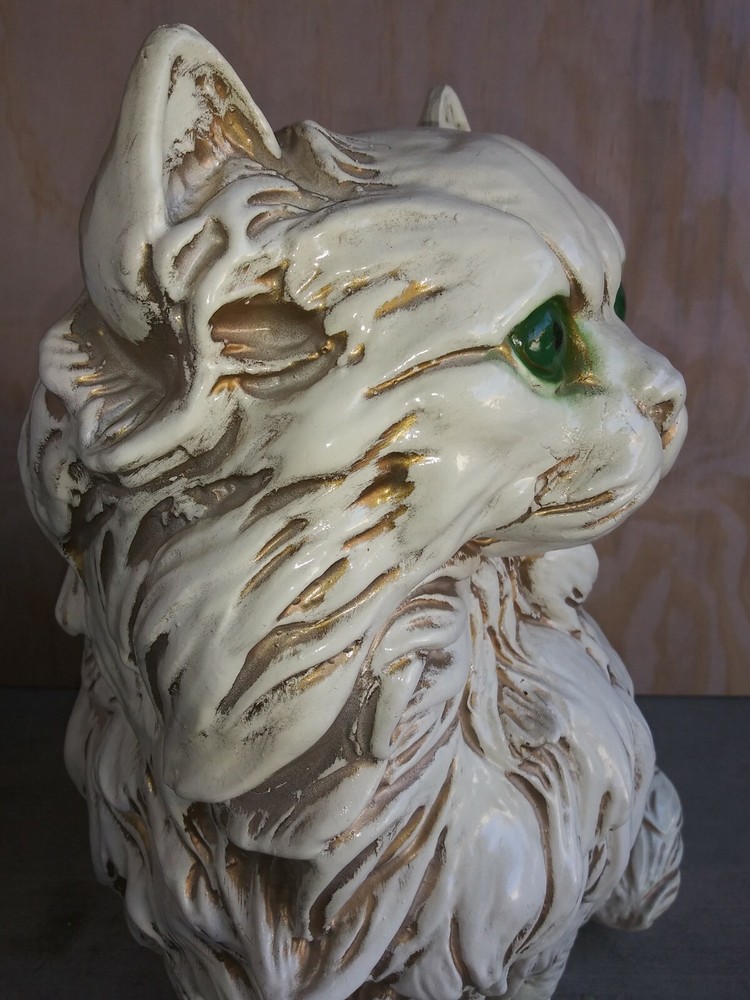 WHITE FLUFFY CAT PERSIAN KITTY CAT CERAMIC LARGE