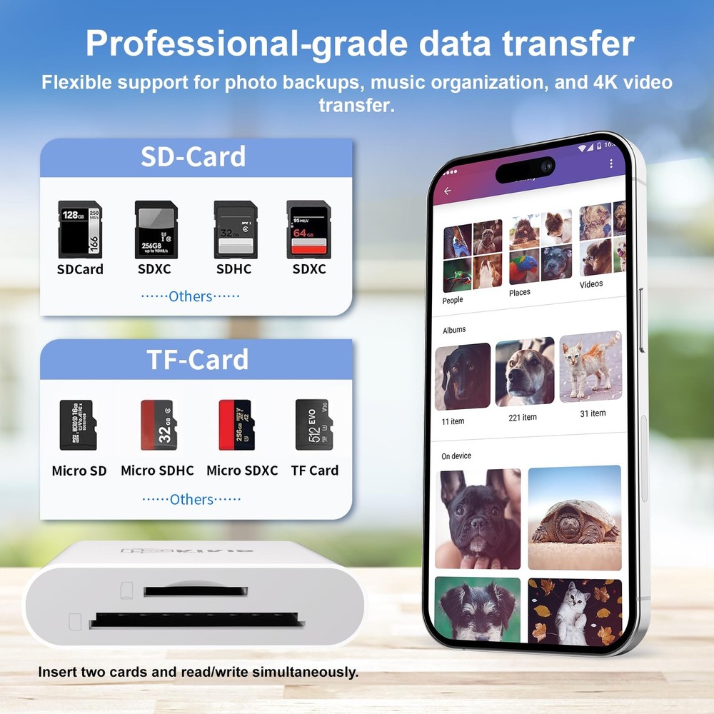 SD Card Reader, Reader for iPhone 17/16/15 Pro White