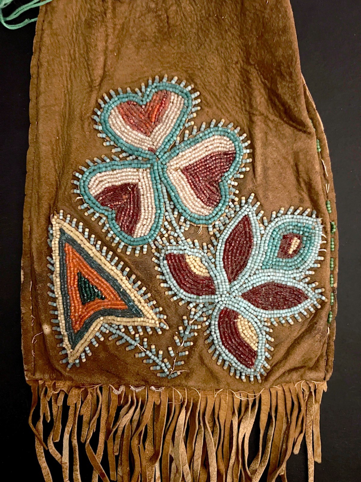 CREE-METIS BEADED BUCKSKIN BAG-POUCH Hand-Made Antique Native American Art