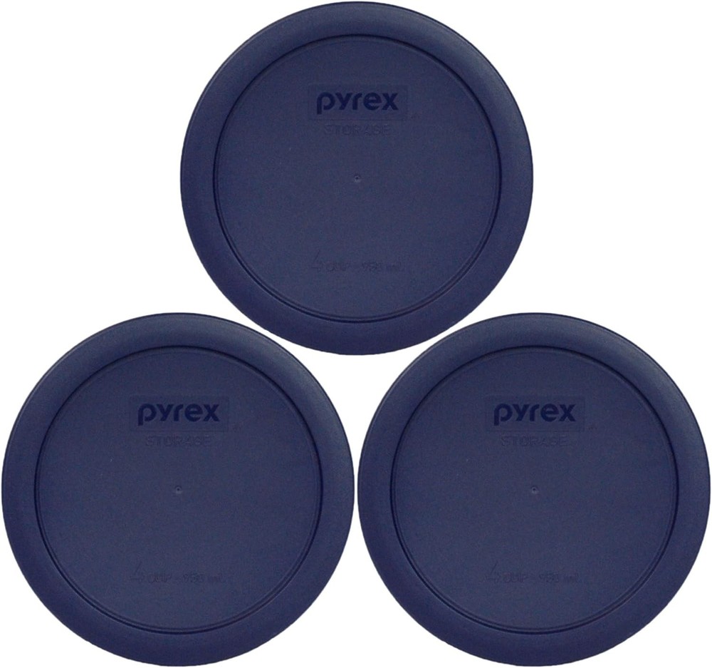 Pyrex 7201-PC 4-Cup Dark Blue Round Replacement Lids - 3 pack - Navy