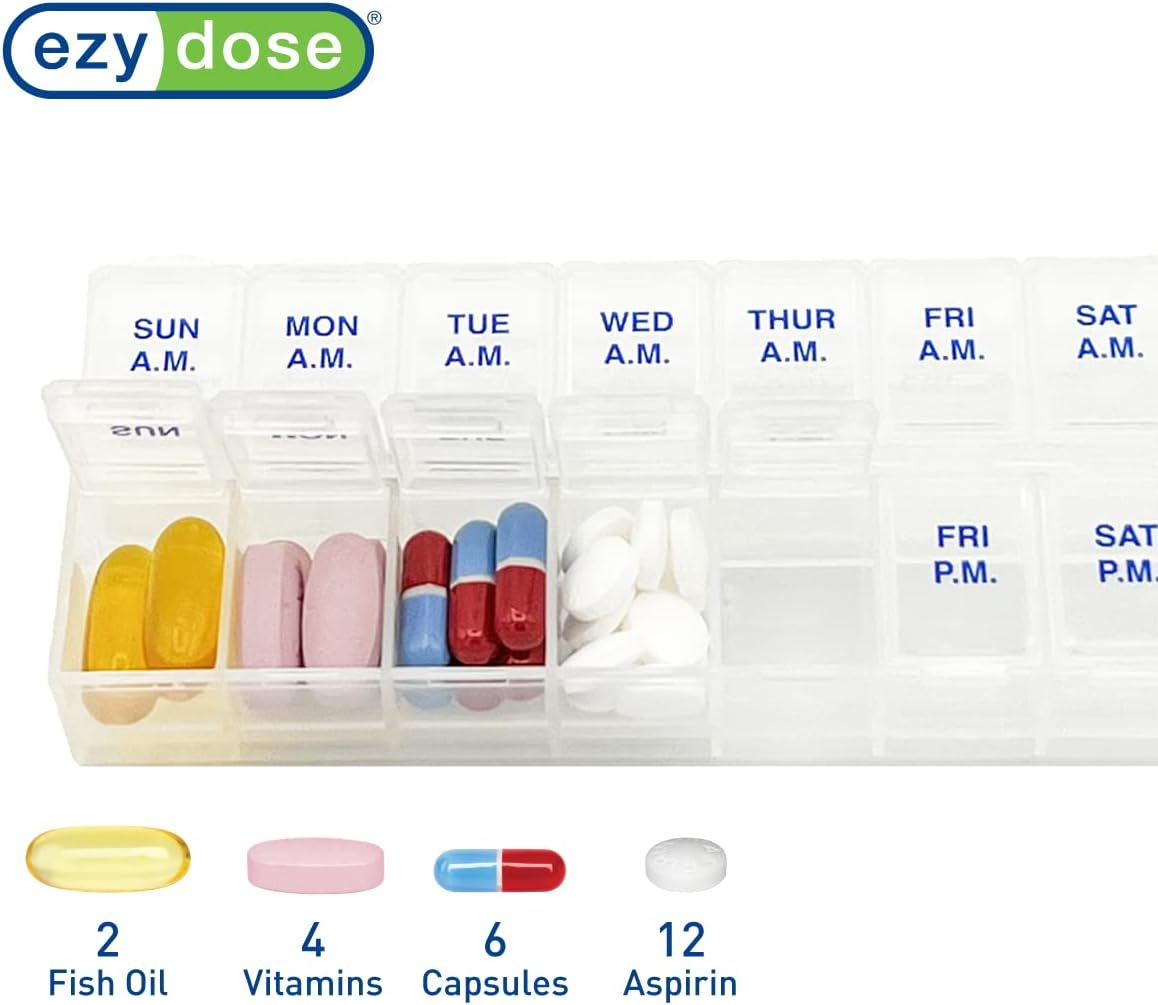 Weekly (7-Day) AM/PM Pill Organizer, Vitamin Case, Medicine Box, 2 Times a Day