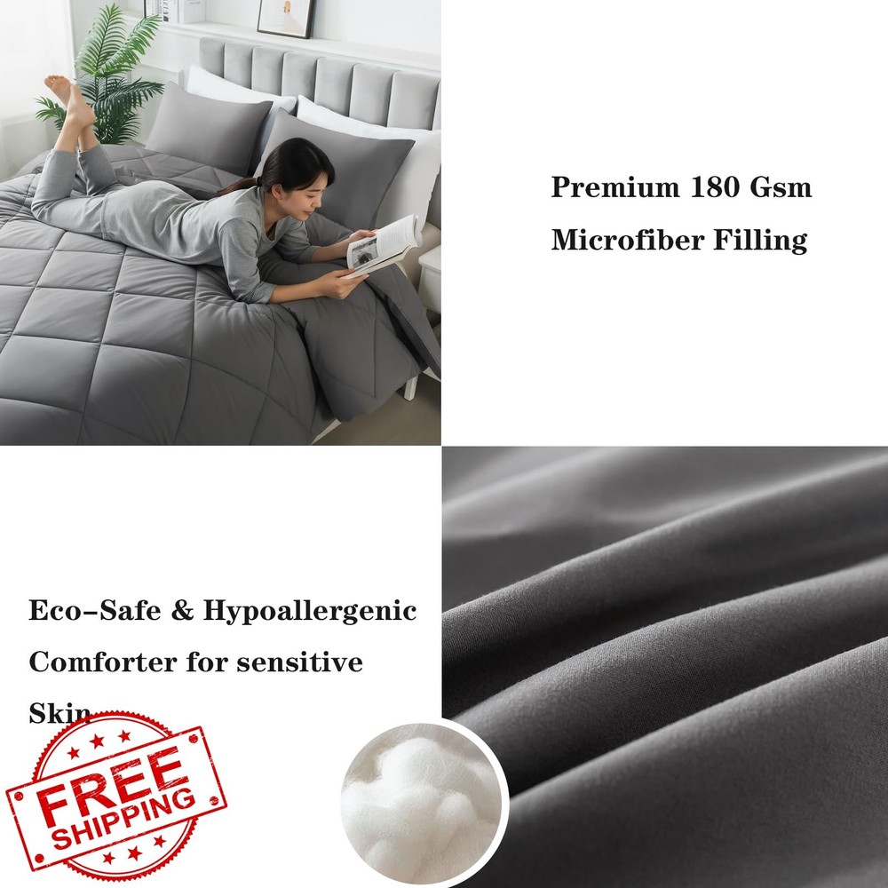 SUVAMJAM Twin Comforter Set Dark Gray Hypoallergenic