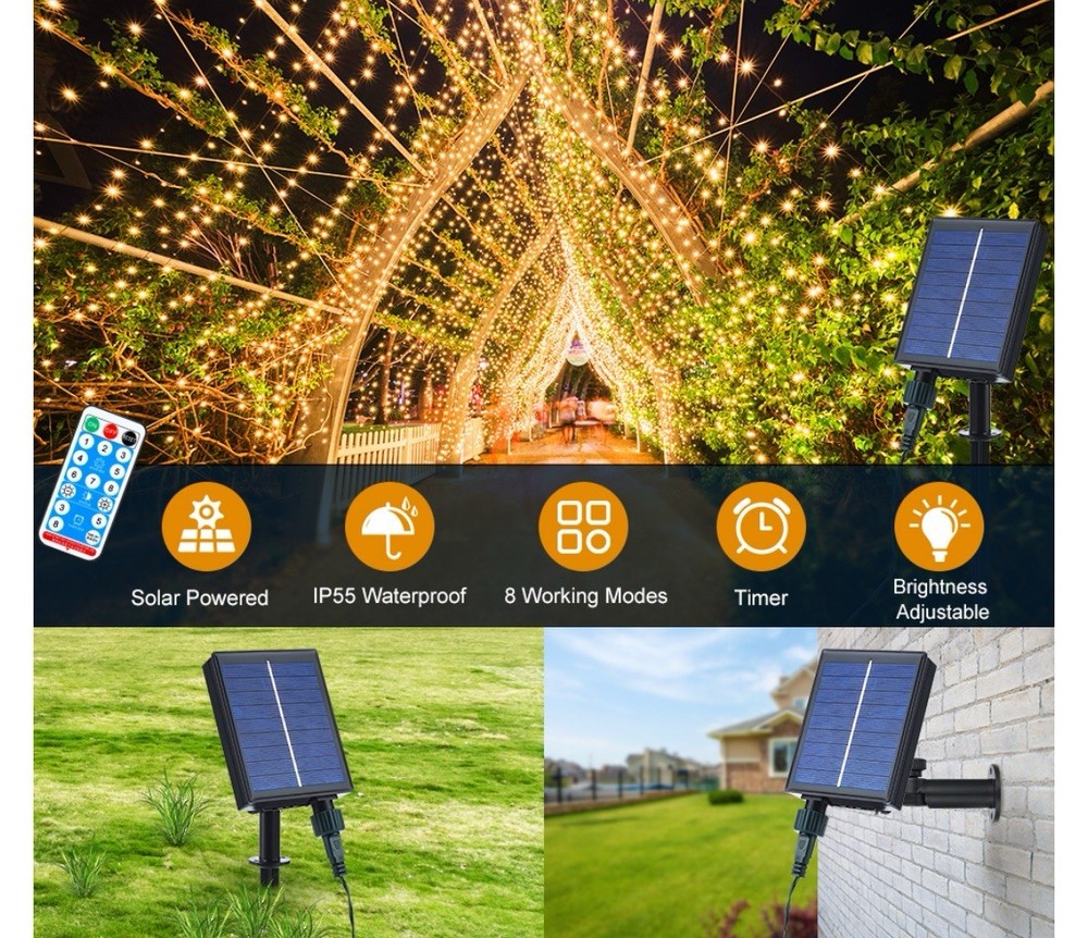 Solar Christmas Lights Outdoor 105Ft 300 LED 8 Modes TimerFunctionRemote Control