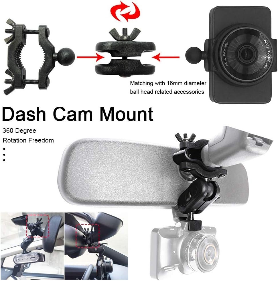 Universal Dash Cam Mount - 360° Adjustable Rear View Mirror Holder | Black