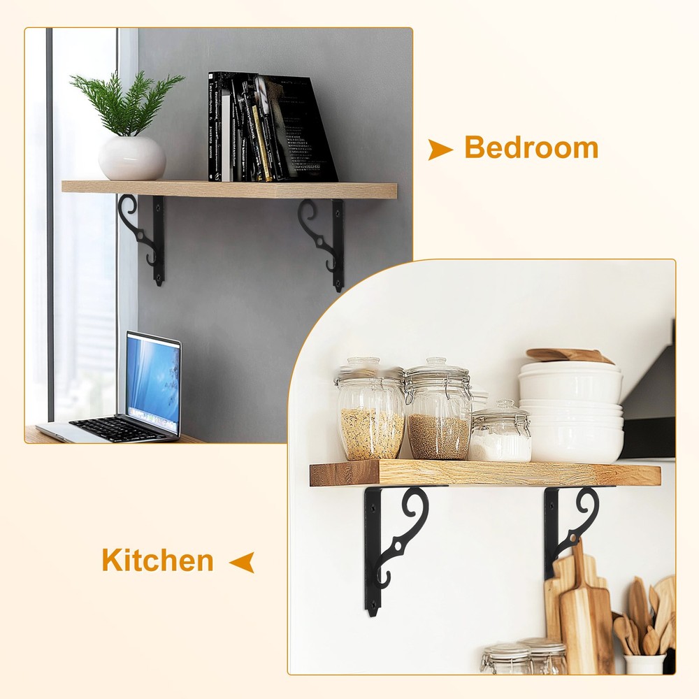 6-Pack Shelf Brackets, 10 Inch Wall Mount Shelf Support Bracket [Black]