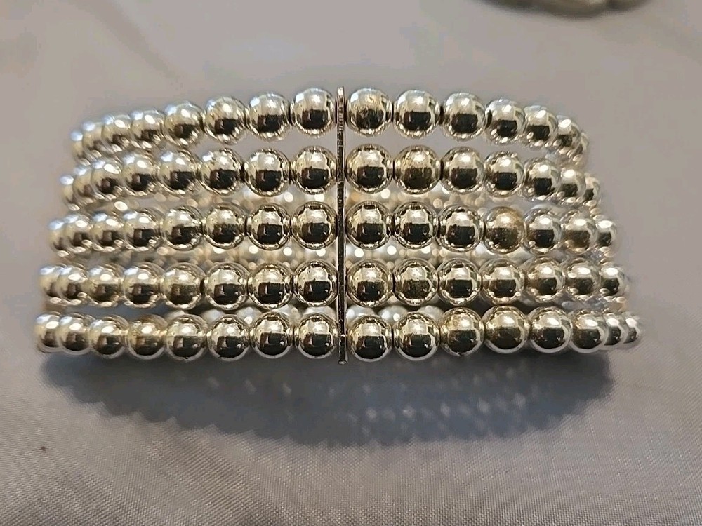 6 Vintage Silver Tone Stretch Bracelets