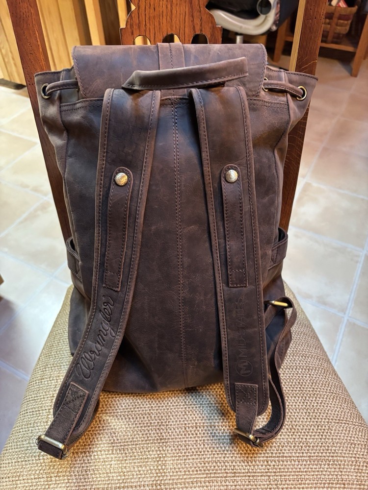 All Leather Brown WRANGLER Heavy Duty Backpack Mint Condition