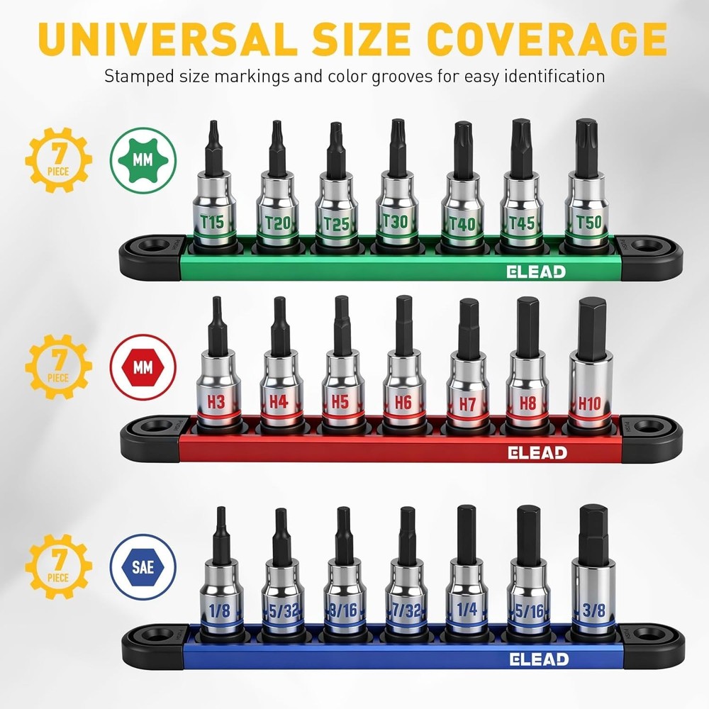 21-Piece Allen Bit Socket Set, 3/8" Drive Hex & Torx Socket Set with Magnetic...