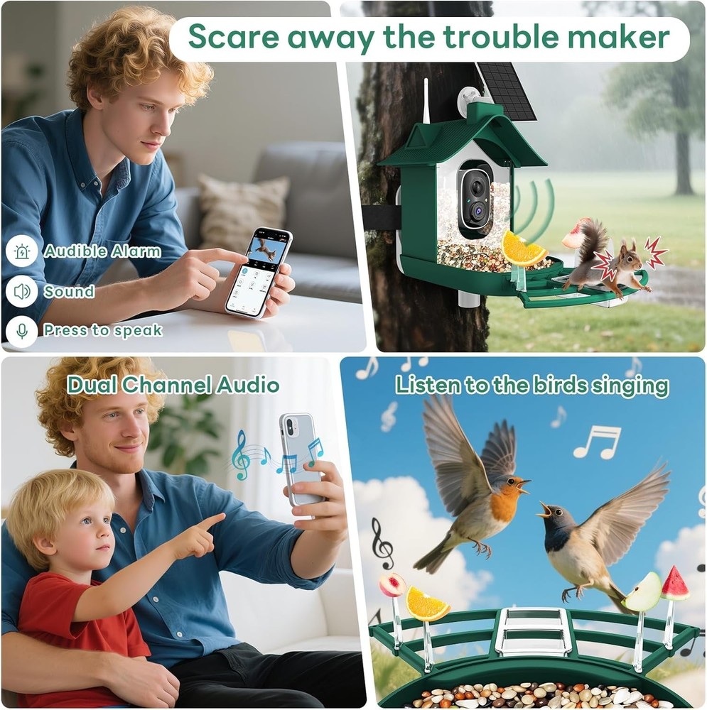 Smart Bird Feeder with 2K Live View Camera & AI Identify with Solar Panel,Night