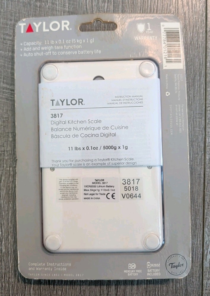 Taylor Precision Compact Digital Kitchen Scale White 11 lb 3817 Portable NEW