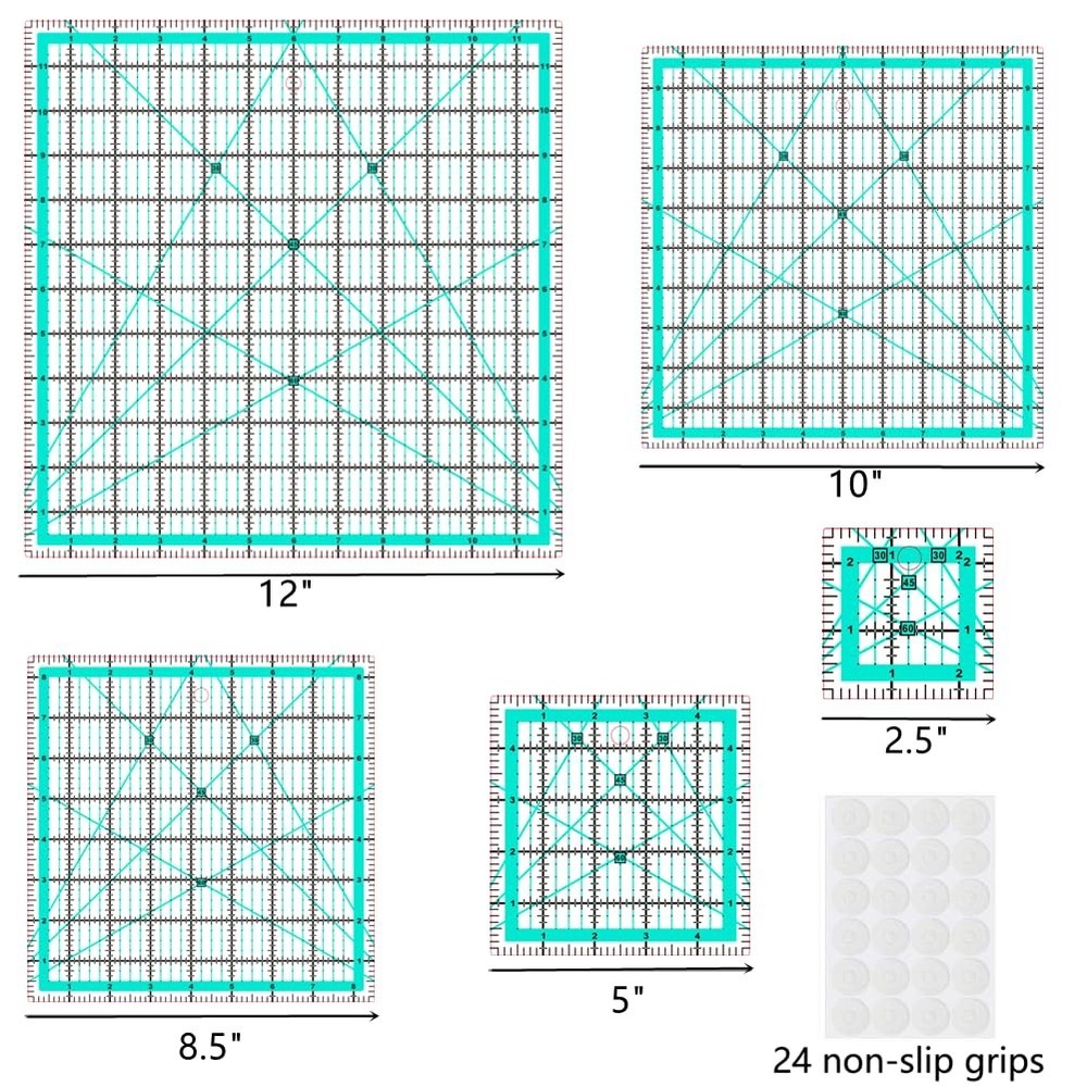 5 Piece Quilting Square Ruler Template Set Acrylic