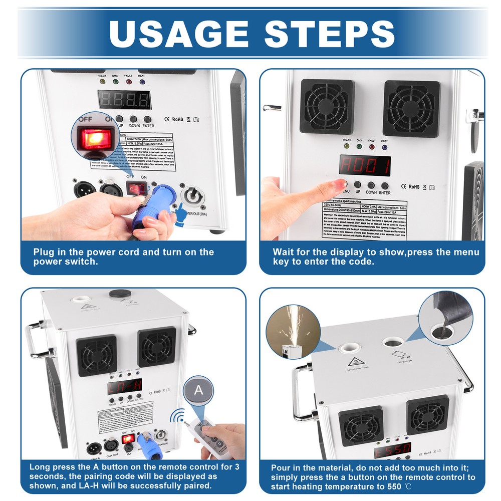Large 700W Cold Spark Machine Firework Stage Effect DJ Event Party Wedding+Case