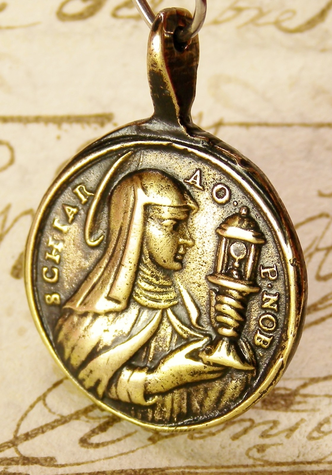 ANTIQUE 18TH CENTURY BRONZE MEDAL ST CLARE OF ASSISI & ST PASCHAL BAYLON