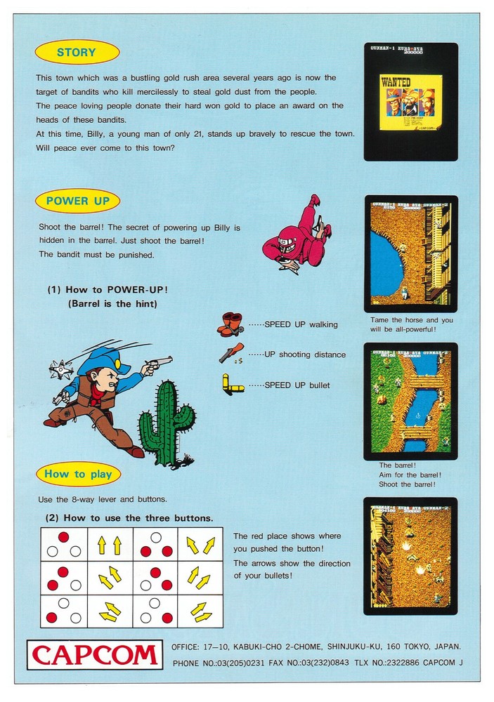 Gun Smoke Capcom Video Arcade Flyer / Brochure / Ad