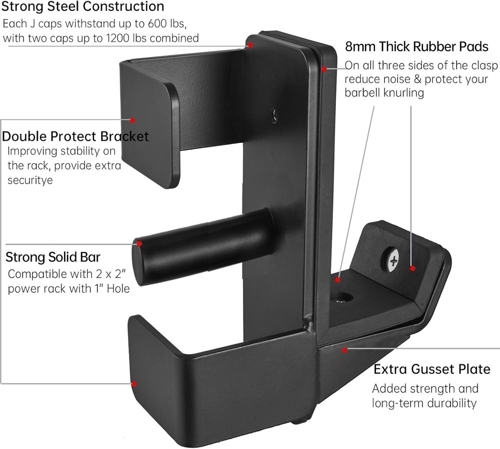 Double Bracket J-Hooks for 2" x 2" Power Rack – Ultimate Stability & Safety-