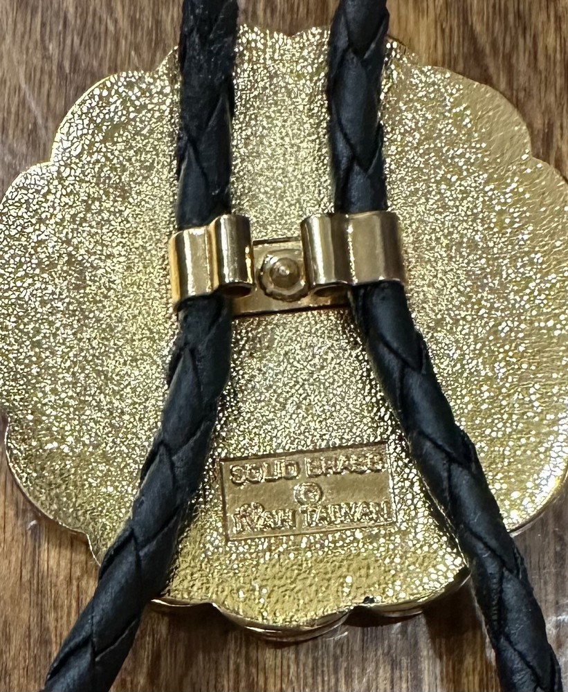 Vintage Ivan Bolo Braided Tie Solid Brass Eagle Etched Design 19” Taiwan New