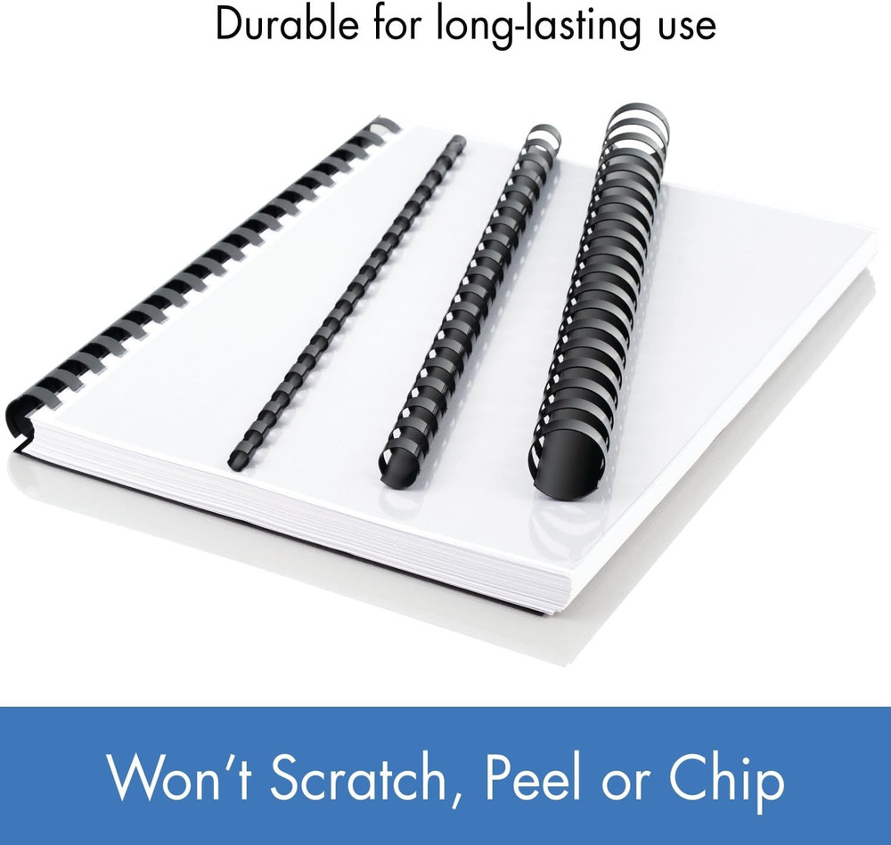 Combbind Binding Spines/Spirals/Coils/Combs, 1/4", 25 Sheet Capacity, Black, 125