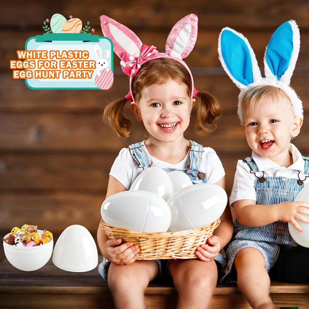 12 Pack 8 Inch Jumbo White Easter Eggs Plastic Fillable White Blank Easter Eg...