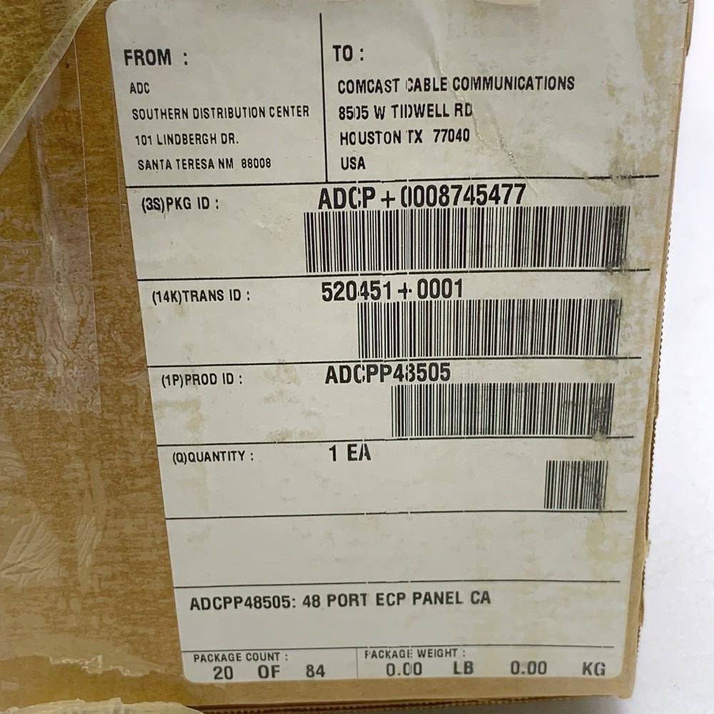 ADC RJ-45 Coupler Patch Feed-through Panel 48 Ports ADCPP48505 Cat 5e RJ-RJ NEW