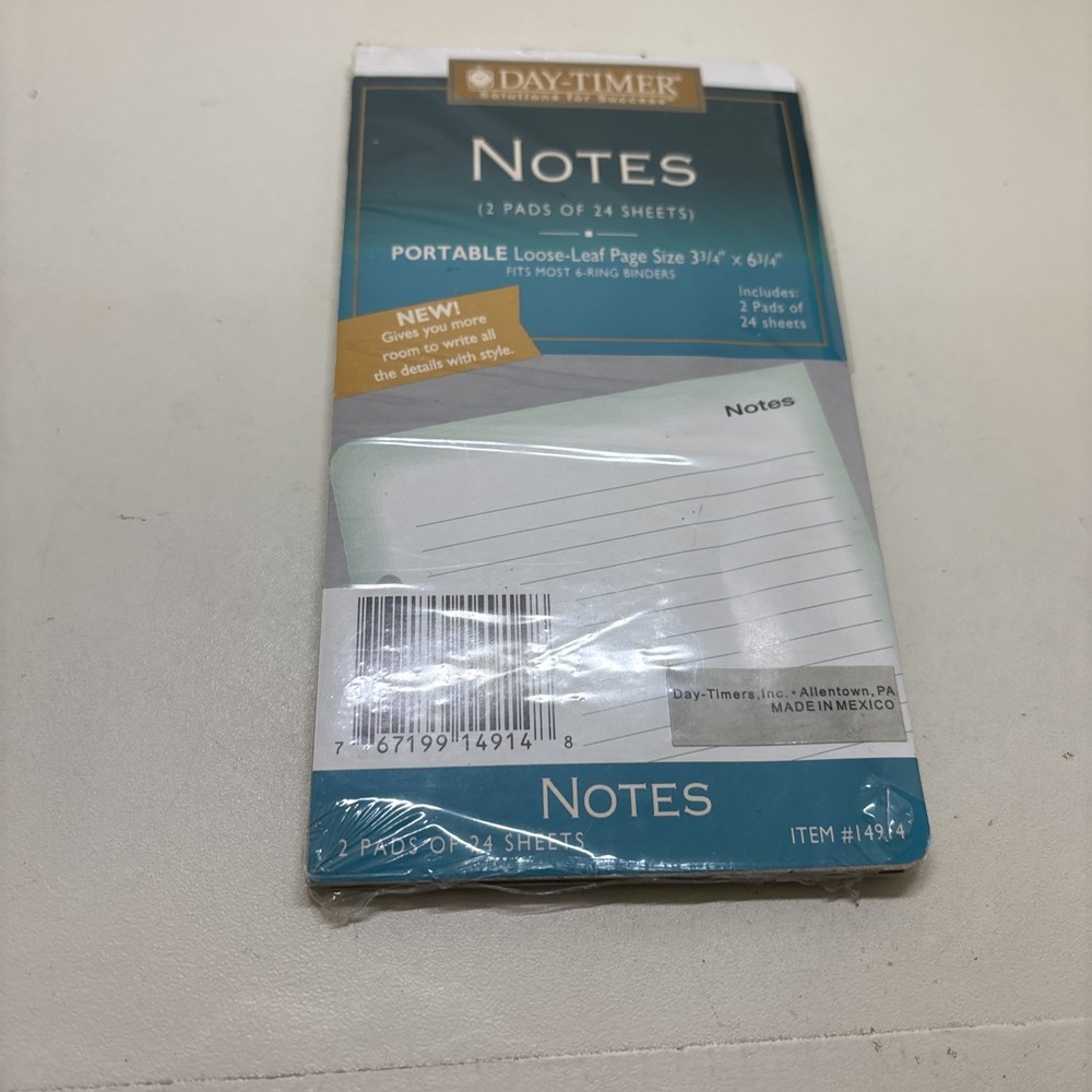 📒 Day-Timer Notes Refills 3.5 x 6 5/8 Portable Loose-Leaf 2 Pads 48 Sheets NEW