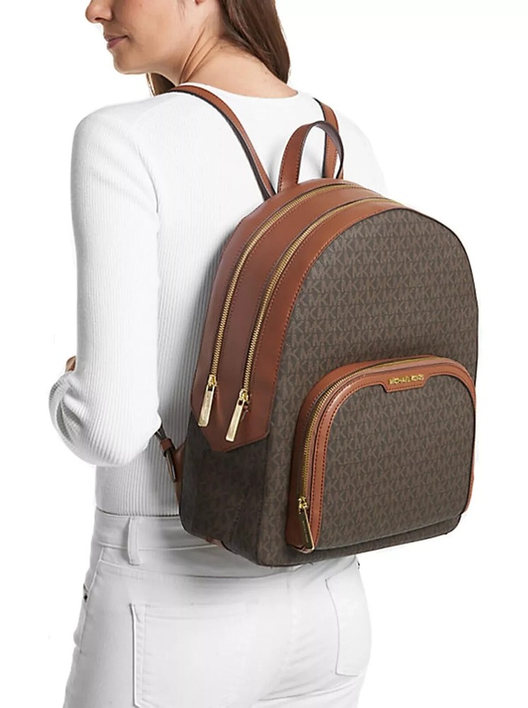 MICHAEL KORS JAYCEE MEDIUM ZIP POCKET BACKPACK BAG LOGO Brown