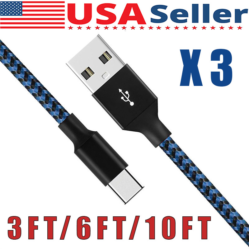 3Pack Braided USB C Type-C Fast Charging Data SYNC Charger Cable Cord 3/6/10FT