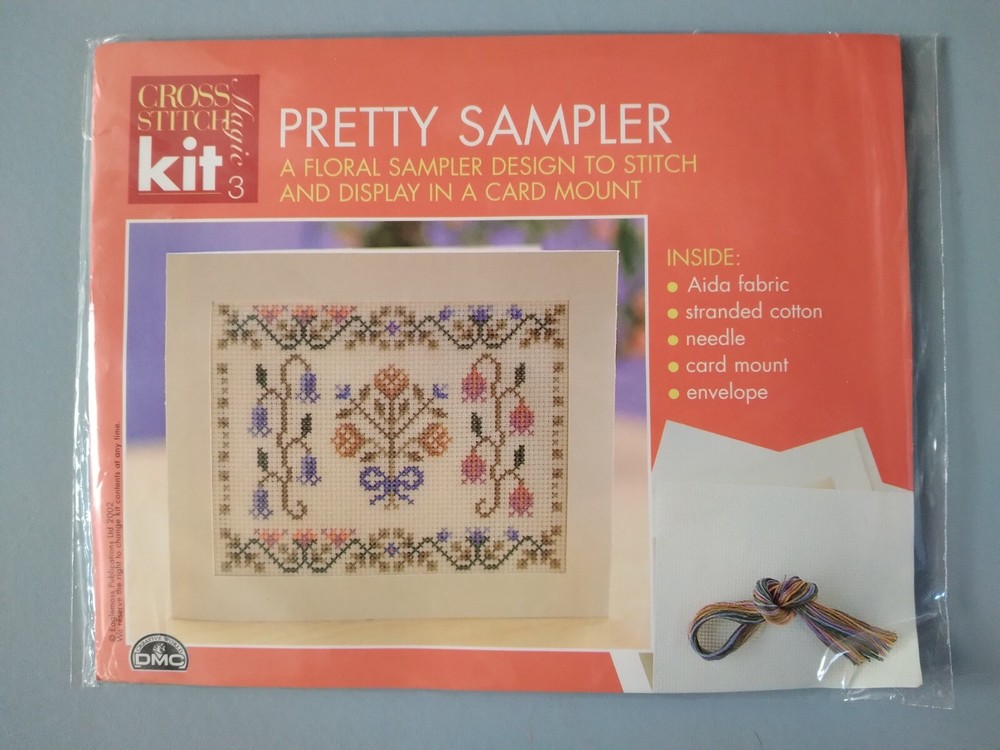 PRETTY SAMPLER with CARD MOUNT  - COUNTED CROSS STITCH MAGIC KIT - DMC No. 3