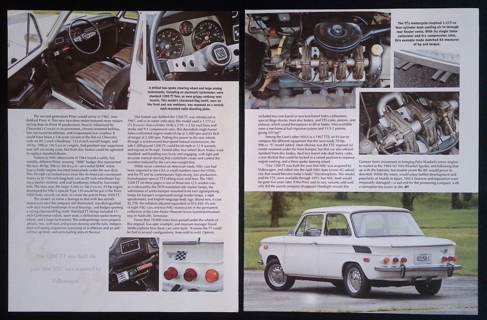 1969 NSU 1200 TT Info Article "Miniature Monza"