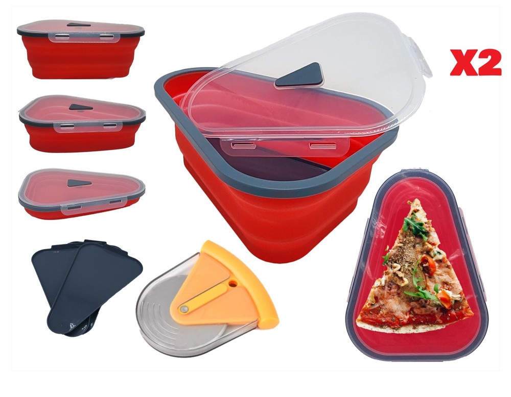 2-Pack Pizza Slice Storage Container Foldable Reusable BPA-Free Micrw. Dish Safe
