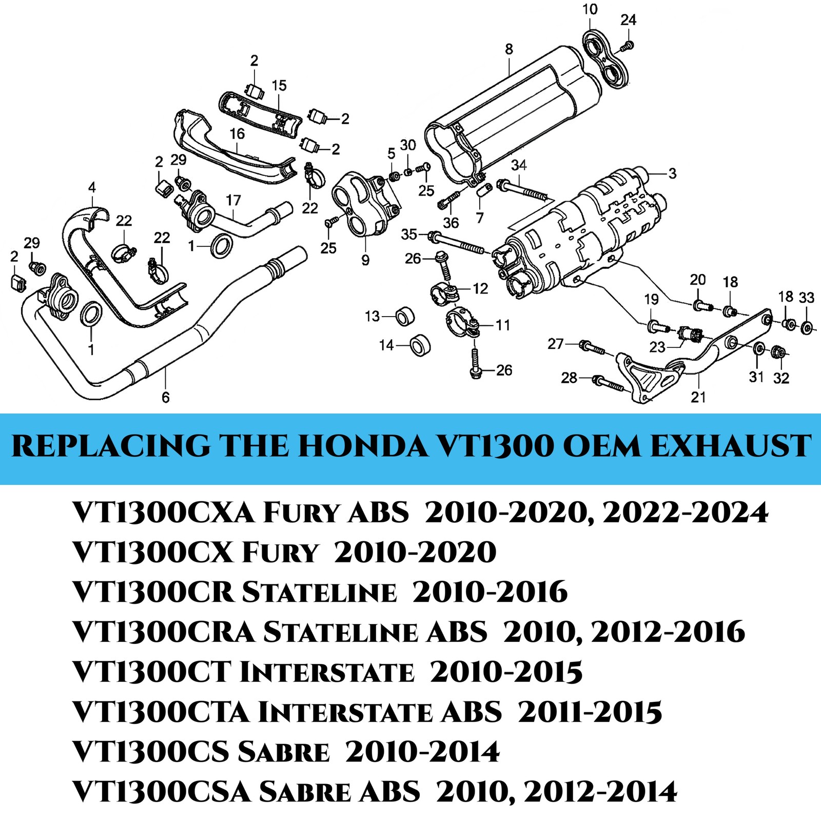 LAF Drag Pipes for Honda VT1300 Fury/Sabre/Stateline/Interstate 2010-2024