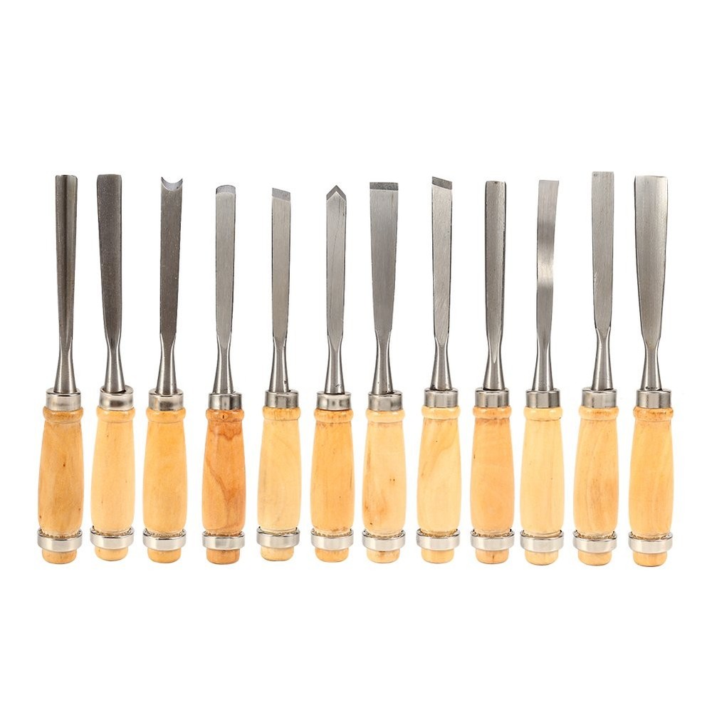 12-Piece Professional Wood Carving Tools Set Hardened Steel Chisels Gouges wi...