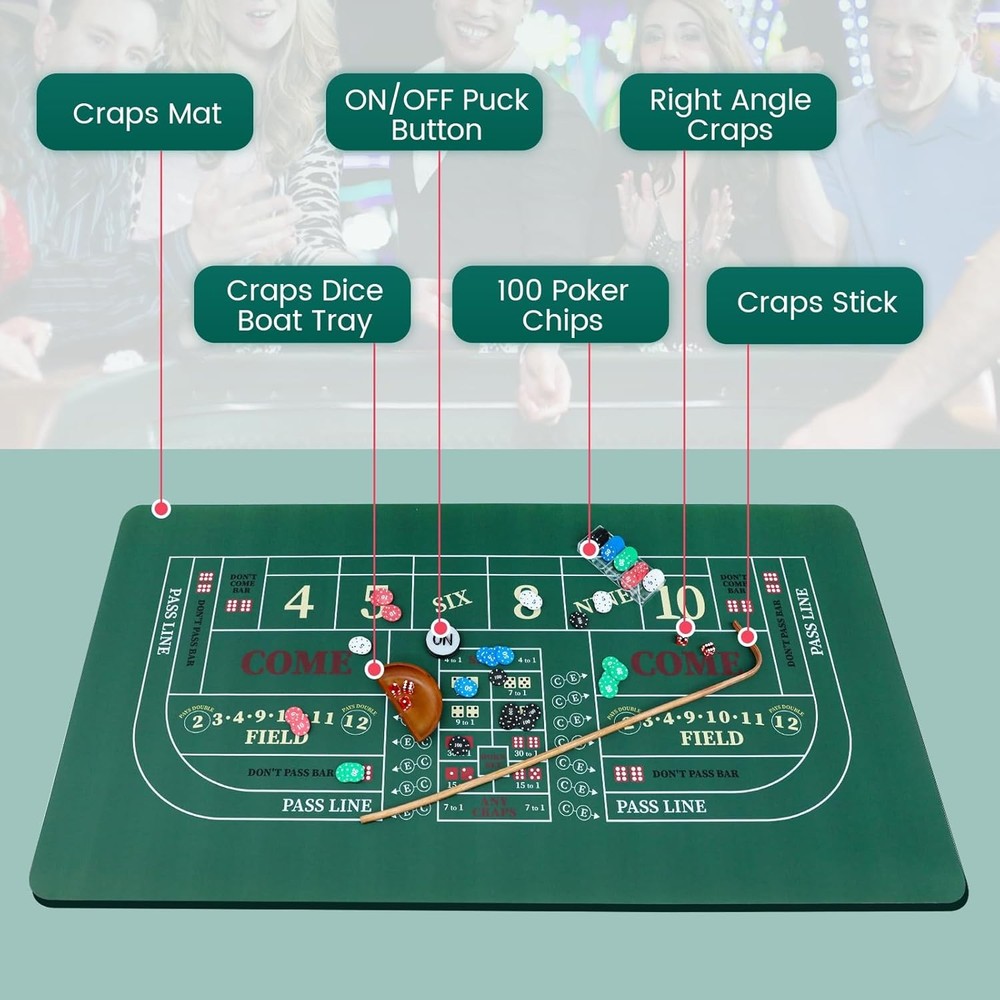 Craps Tabletop Game Set Includes 35x70 Rubber Tabletop Layout Mat Craps Diamond