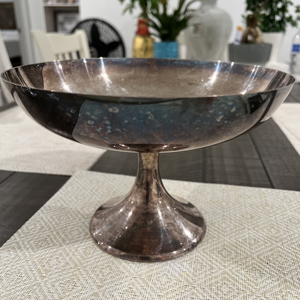 MCM Vintage F.B. Rogers Silver Co. Compote Silver Plate Fruit Flowers Nut Center