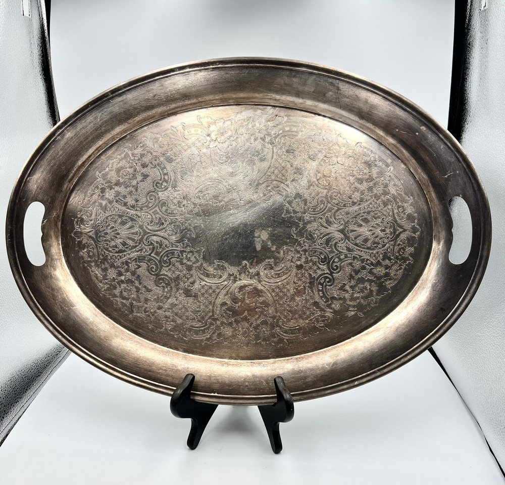 Beautiful VTG EP Gorham YC 467-2 Silver Plate OVAL HANDLED Tray Platter 22”