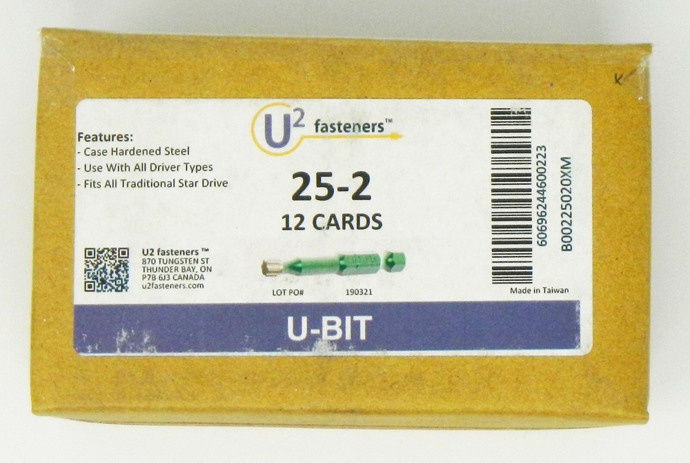 U2 Fasteners U-Bits 2 Per Card Steel Star Recess Drill Bits