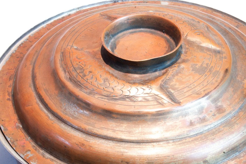 Copper Primitive Hand Crafted Extra Large Hammered Fish Kettle Pan