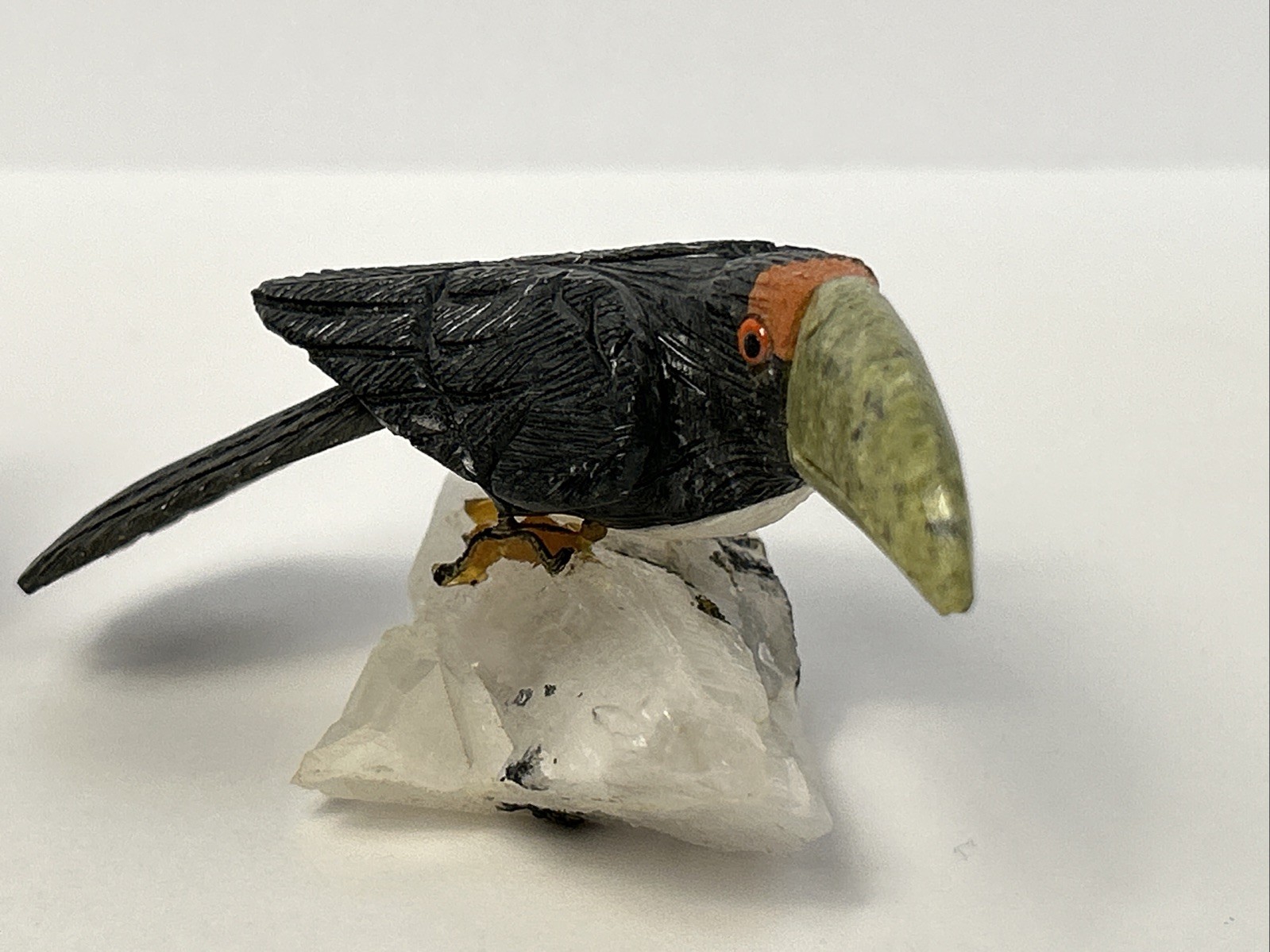 Carved Stone Birds on Quartz (4) Different Species Colorful Unique Different