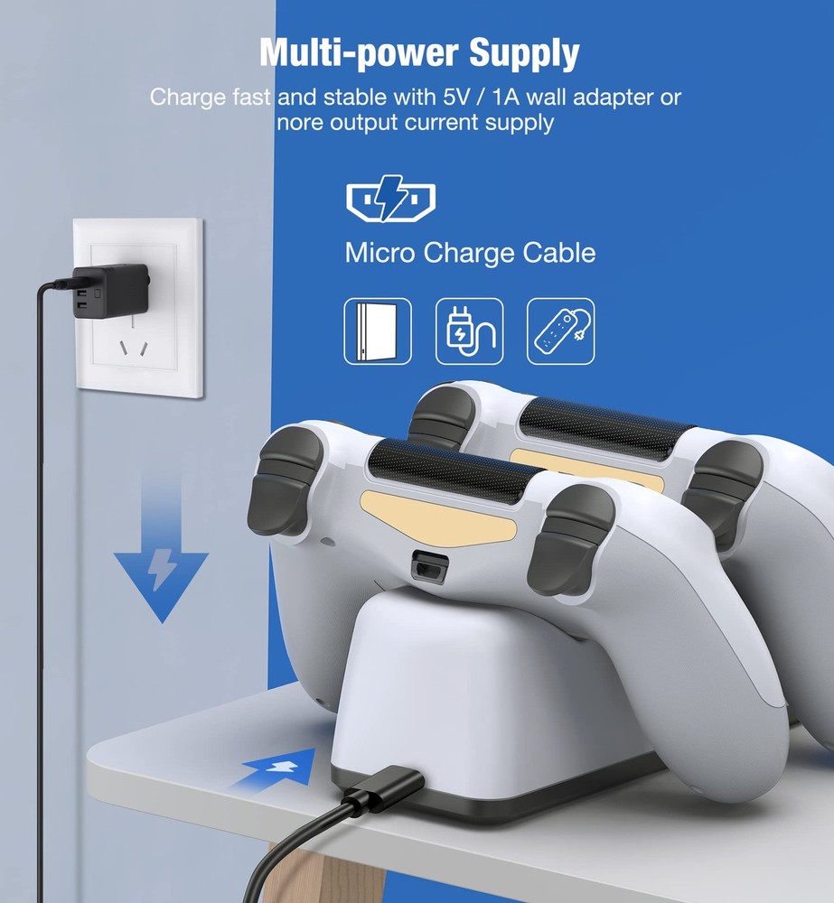 PS4 Controller Charger Dock Station with Charging Cable,1.8Hour White-Green