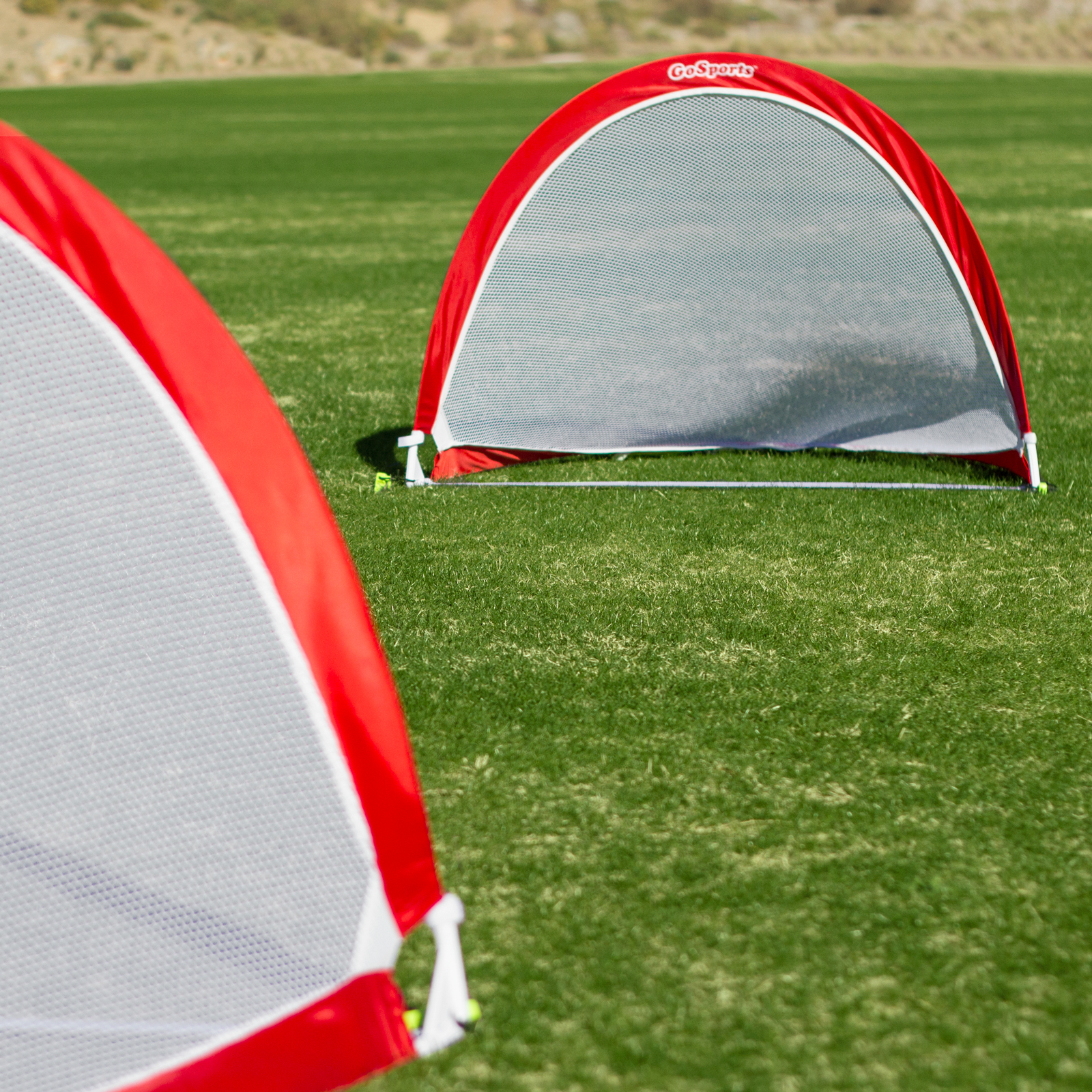 GoSports 6 FT Portable Pop-Up Soccer Goals (Set of 2 + 6 Cones and Case)