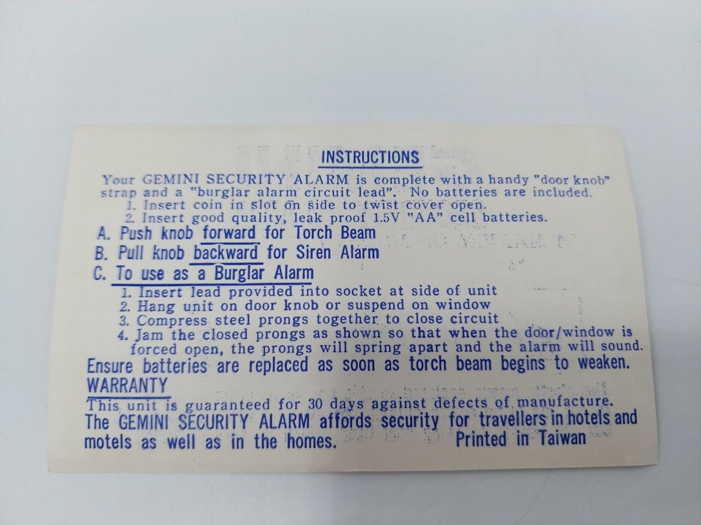 VINTAGE NEW! GEMINI SECURITY ALARM