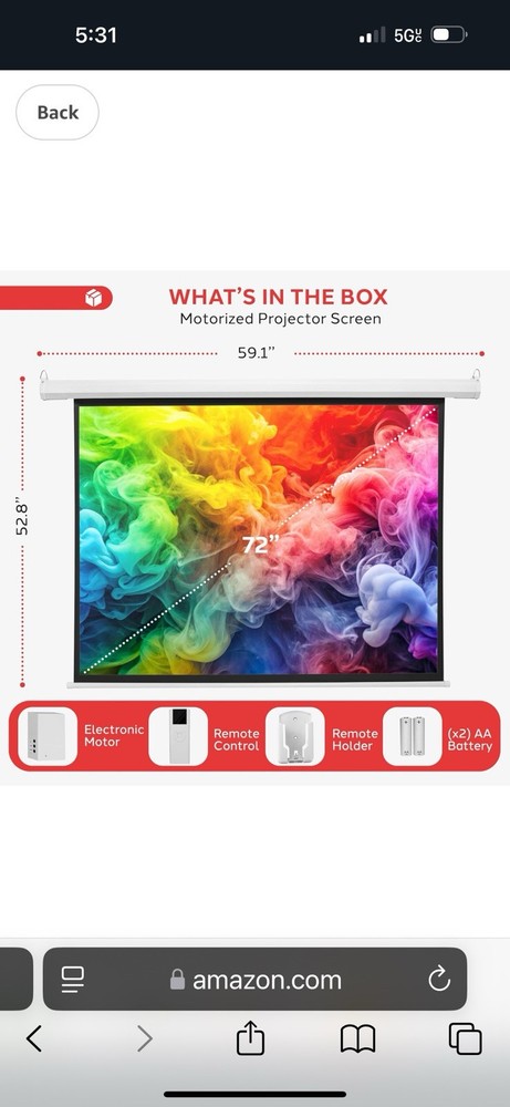Pyle 72" Portable Motorized Matte White Projector Screen w/ Remote PRJELMT76