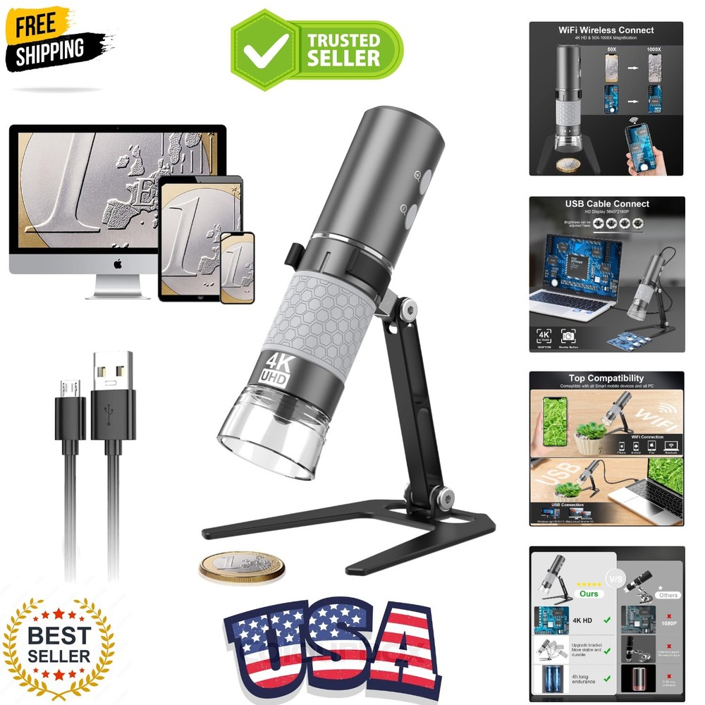 4K HD Wi-Fi Wireless Digital Microscope Camera Magnifier, Compatible for iPho...